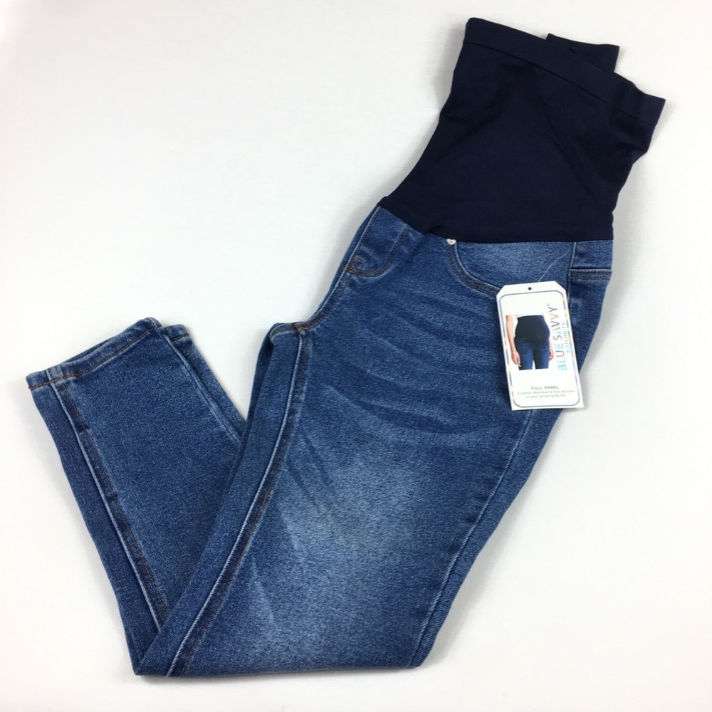 Blue Savvy Maternity Must Have Stretch Jeans Full Panel Ankle Skinny Jegging M